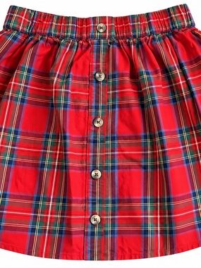 Mini Boden Red Plaid Button-Front Girls' Skirt